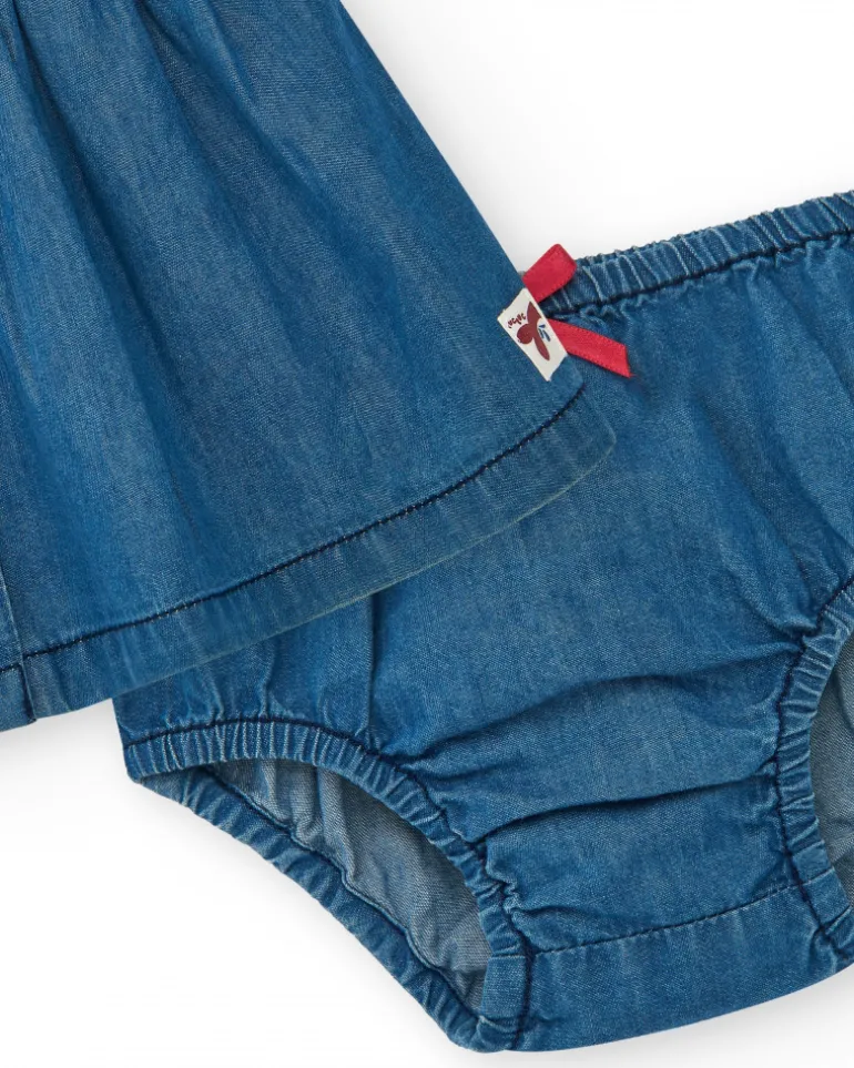 Robe en denim pour fille avec volants et boutons rouges
