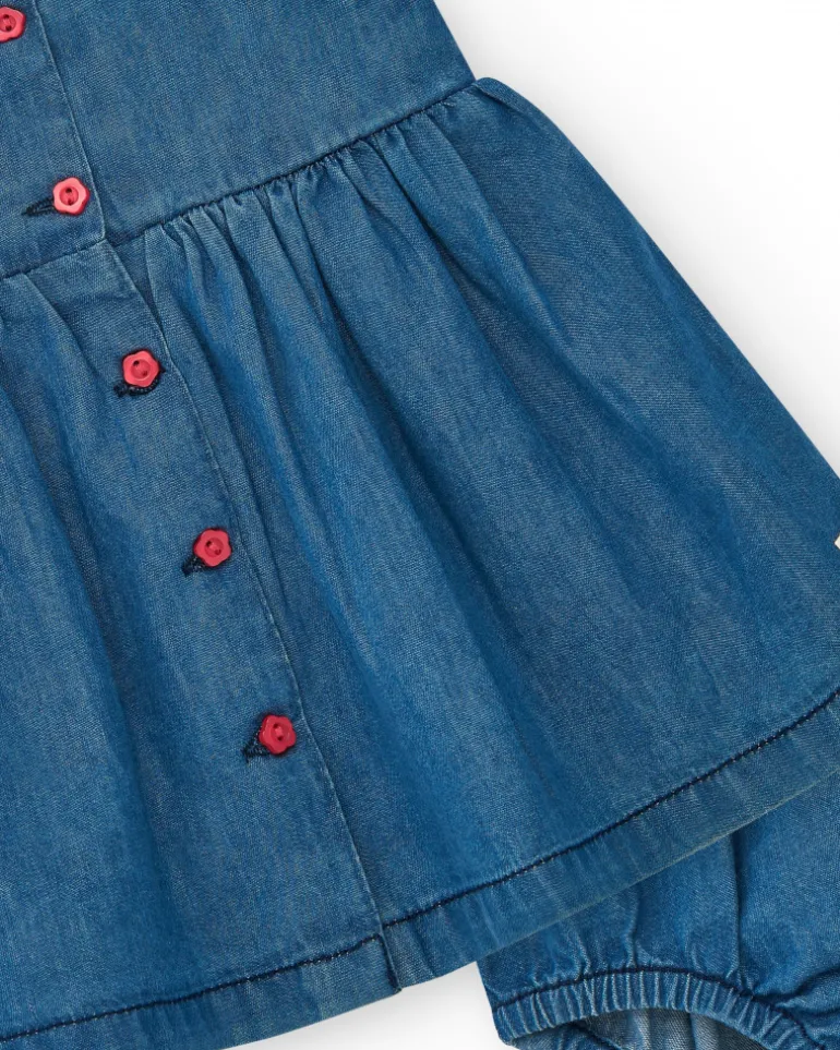 Robe en denim pour fille avec volants et boutons rouges