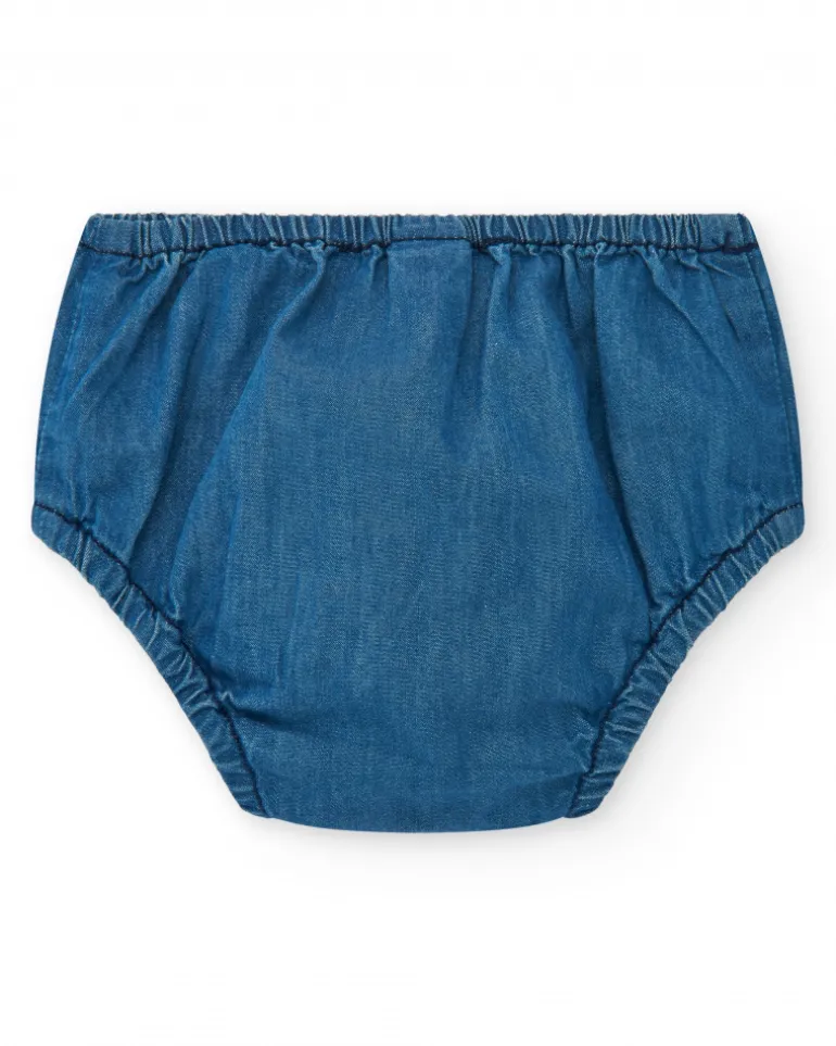 Robe en denim pour fille avec volants et boutons rouges