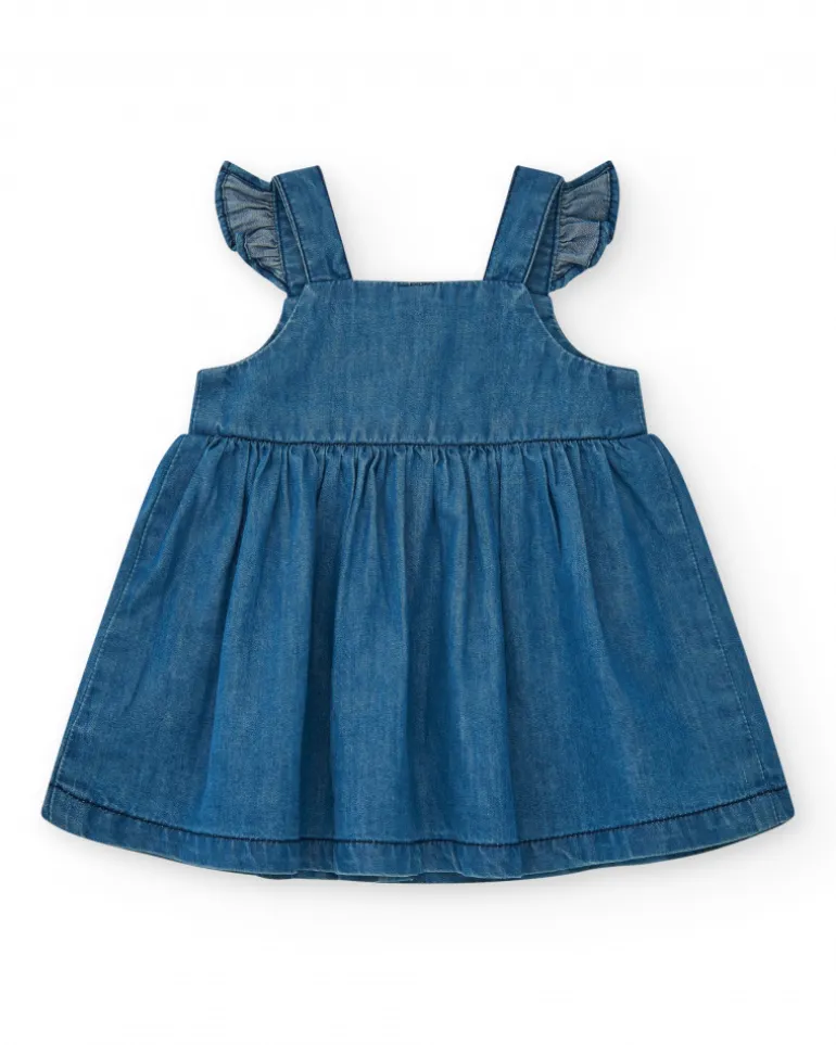 Robe en denim pour fille avec volants et boutons rouges