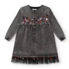 Robe en jean gris avec détails brodés fille collection Dark and Roses