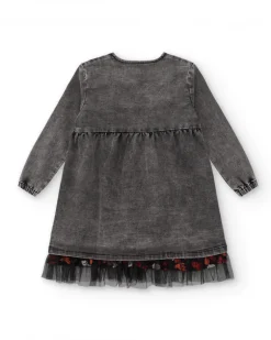 Robe en jean gris avec détails brodés fille collection Dark and Roses