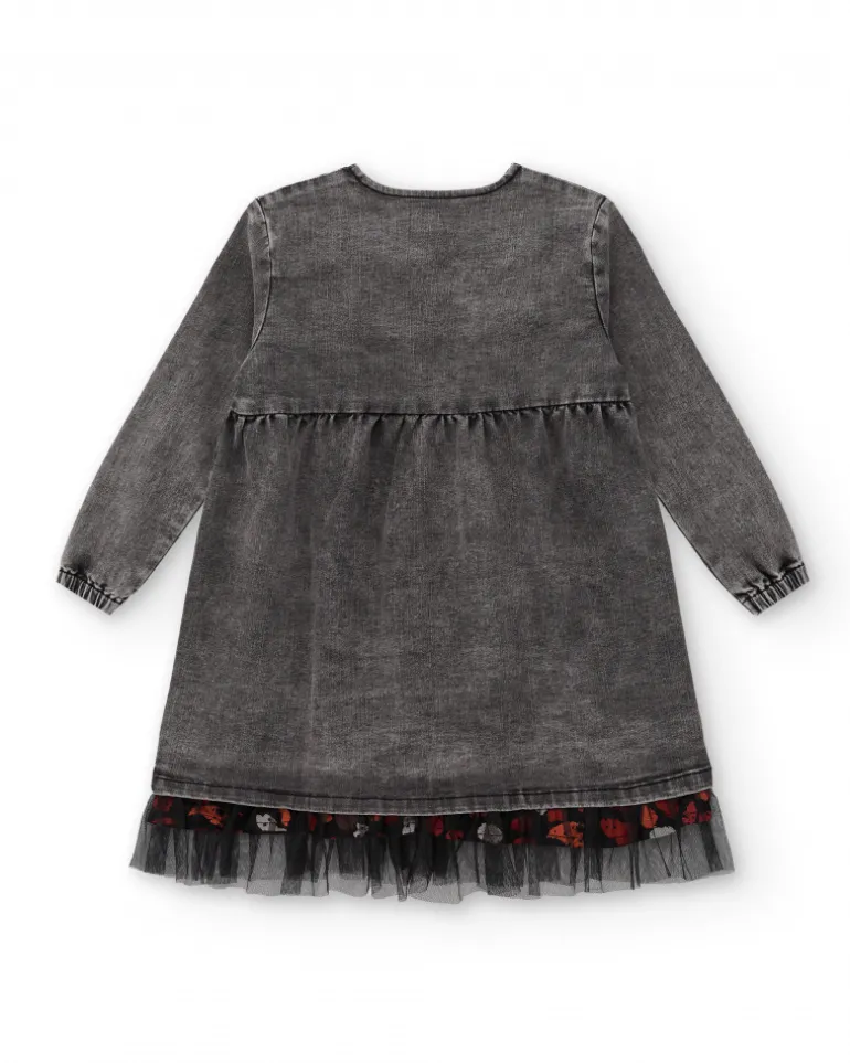 Robe en jean gris avec détails brodés fille collection Dark and Roses