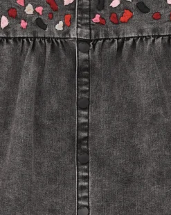 Robe en jean gris avec détails brodés fille collection Dark and Roses