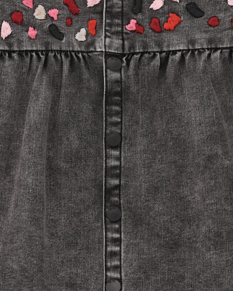 Robe en jean gris avec détails brodés fille collection Dark and Roses