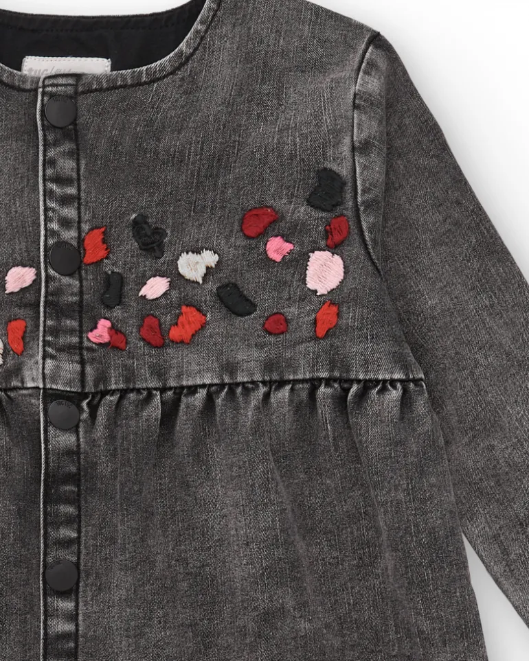 Robe en jean gris avec détails brodés fille collection Dark and Roses