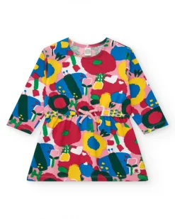 Robe en maille pour fille multicolore avec imprimé floral et taille élastique