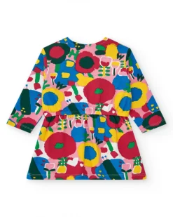 Robe en maille pour fille multicolore avec imprimé floral et taille élastique
