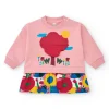Robe en peluche pour fille en rose avec un détail d'arbre en 3D et un imprimé floral Happy Garden