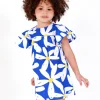 Robe en toile bleue pour fille avec volants et imprimé floral