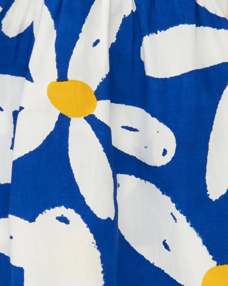 Robe en toile bleue pour fille avec volants et imprimé floral