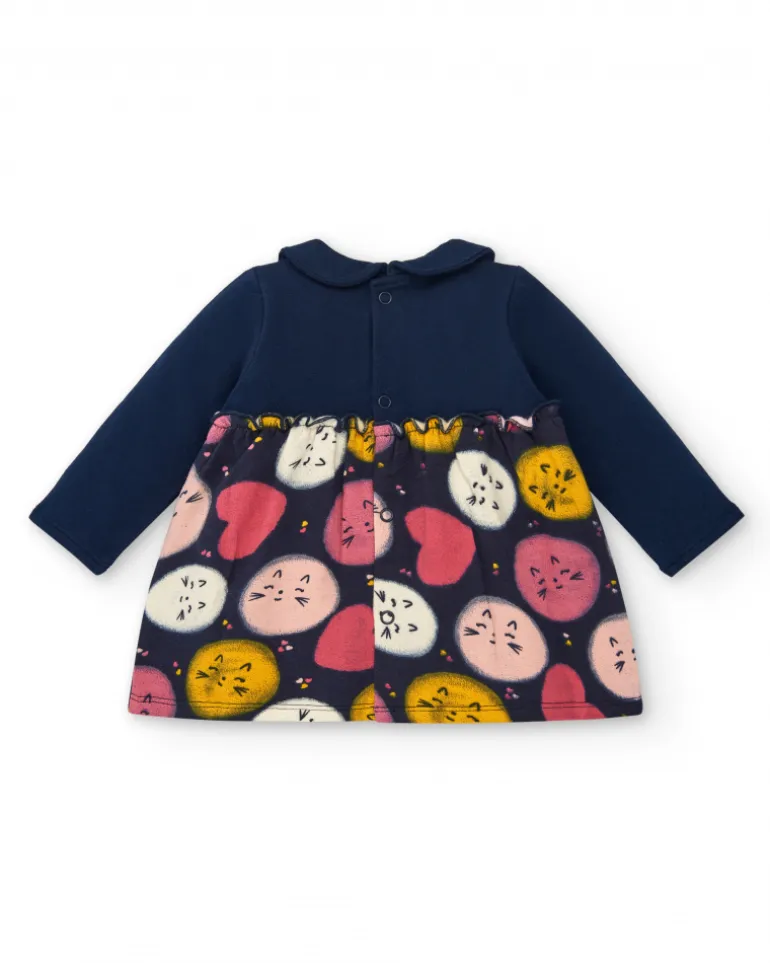 Robe fille bleu marine imprimé chatons collection Lovely Kittens