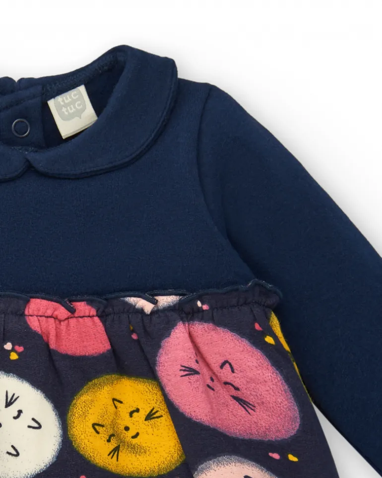 Robe fille bleu marine imprimé chatons collection Lovely Kittens