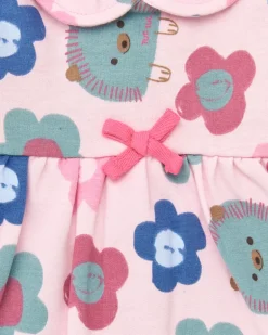 Robe fille rose à imprimé fleuri et hérissons collection Hedgehog Forest