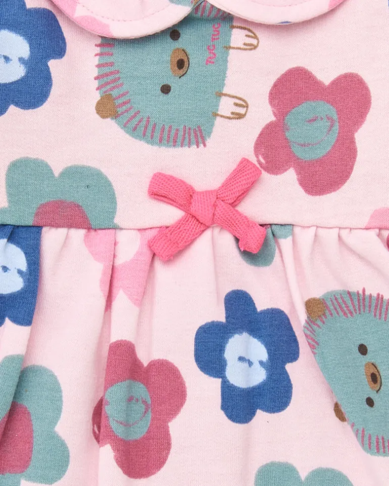 Robe fille rose à imprimé fleuri et hérissons collection Hedgehog Forest
