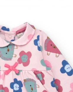 Robe fille rose à imprimé fleuri et hérissons collection Hedgehog Forest