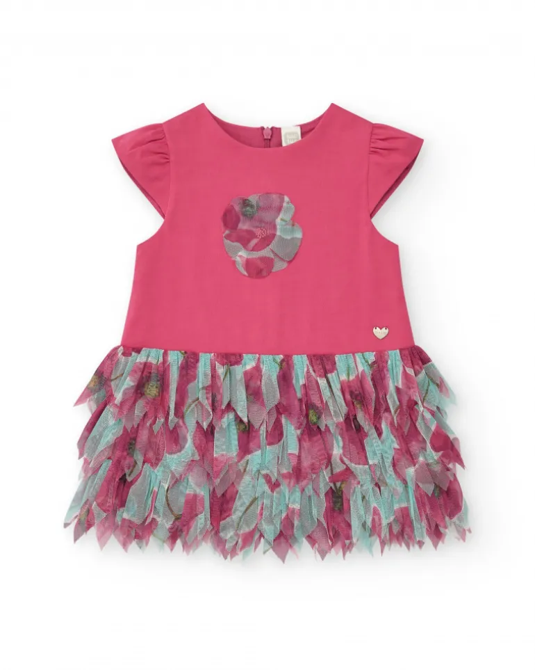 Robe fuchsia pour fille avec fleur et jupe en tulle