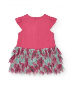 Robe fuchsia pour fille avec fleur et jupe en tulle