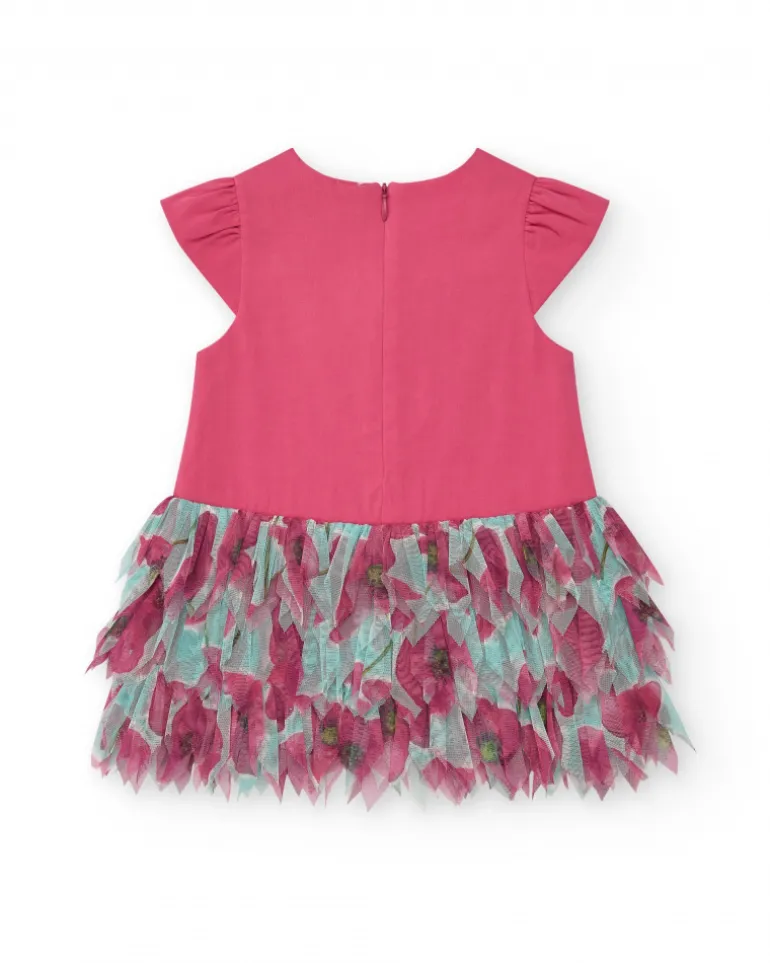 Robe fuchsia pour fille avec fleur et jupe en tulle