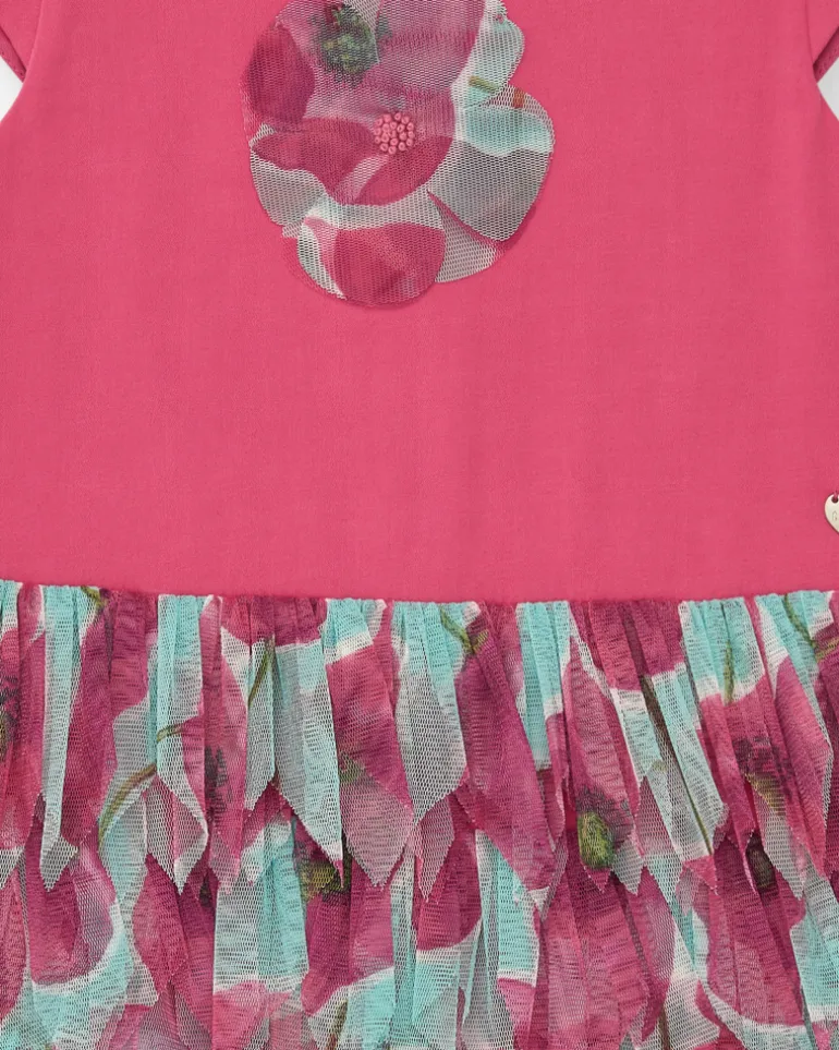 Robe fuchsia pour fille avec fleur et jupe en tulle