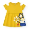 Robe jaune pour fille avec fleurs et épaules découvertes