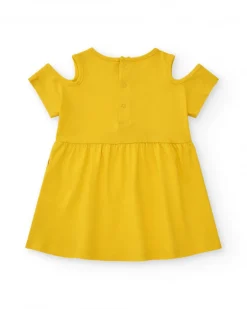 Robe jaune pour fille avec fleurs et épaules découvertes