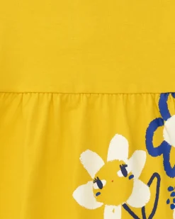 Robe jaune pour fille avec fleurs et épaules découvertes