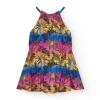 Robe multicolore pour fille décorée avec des palmiers.