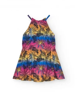 Robe multicolore pour fille décorée avec des palmiers.