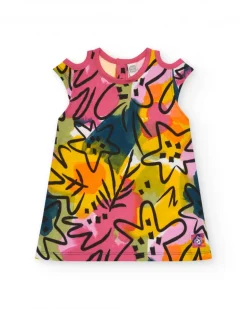 Robe multicolore pour fille avec découpes aux épaules