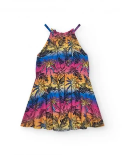 Robe multicolore pour fille décorée avec des palmiers.