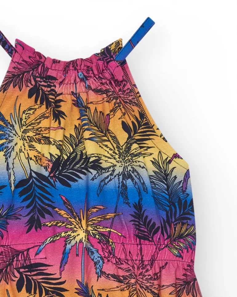 Robe multicolore pour fille décorée avec des palmiers.