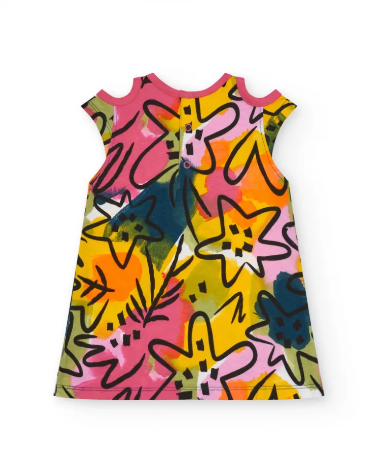 Robe multicolore pour fille avec découpes aux épaules