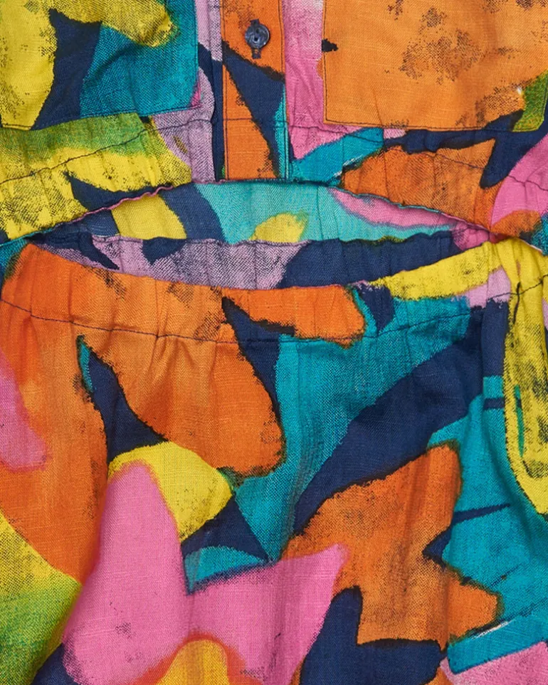 Robe multicolore pour fille avec col chemise et fermeture à boutons.