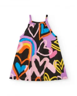 Robe noire pour fille avec cœurs