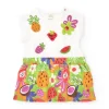 Robe pour fille avec haut blanc brodé et jupe imprimée de fruits tropicaux