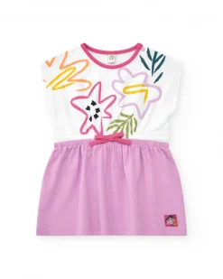 Robe pour fille avec haut floral blanc et jupe lilas avec nœud