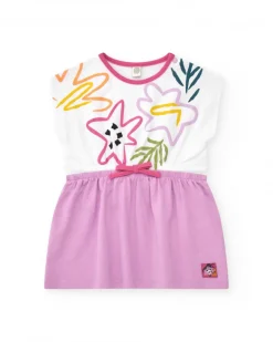 Robe pour fille avec haut floral blanc et jupe lilas avec nœud