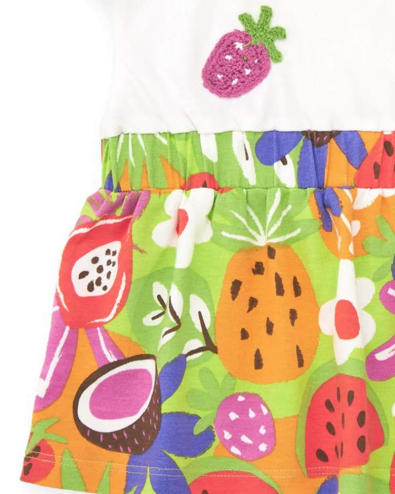 Robe pour fille avec haut blanc brodé et jupe imprimée de fruits tropicaux
