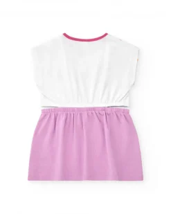 Robe pour fille avec haut floral blanc et jupe lilas avec nœud