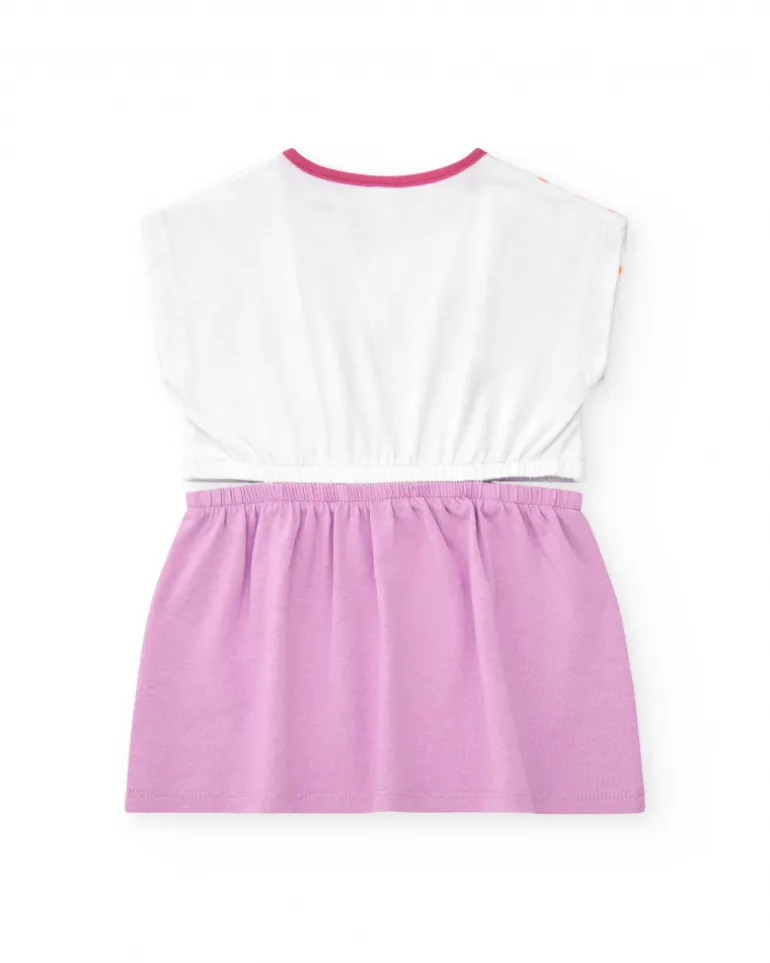 Robe pour fille avec haut floral blanc et jupe lilas avec nœud