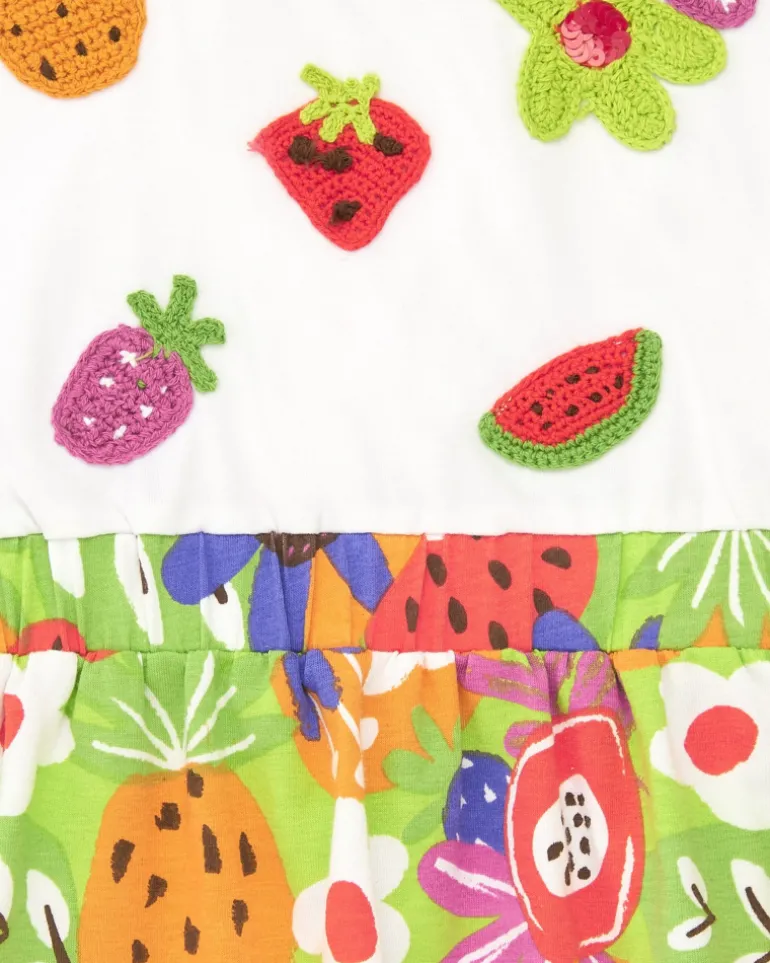 Robe pour fille avec haut blanc brodé et jupe imprimée de fruits tropicaux