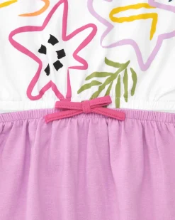 Robe pour fille avec haut floral blanc et jupe lilas avec nœud