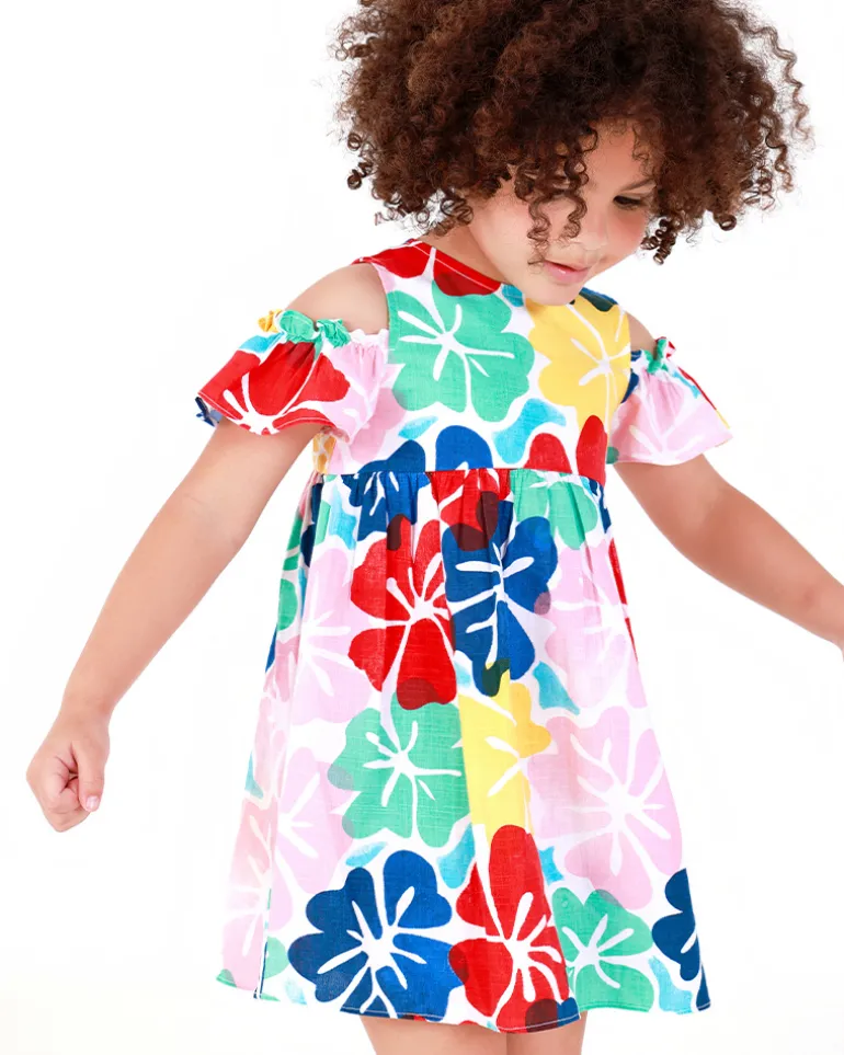 Robe pour fille avec imprimé floral et épaules découvertes