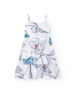 Robe pour fille en blanc avec bretelles et imprimé floral.