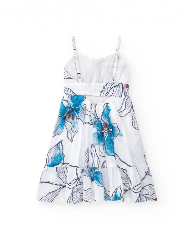 Robe pour fille en blanc avec bretelles et imprimé floral.
