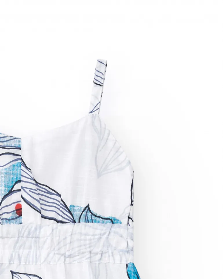 Robe pour fille en blanc avec bretelles et imprimé floral.