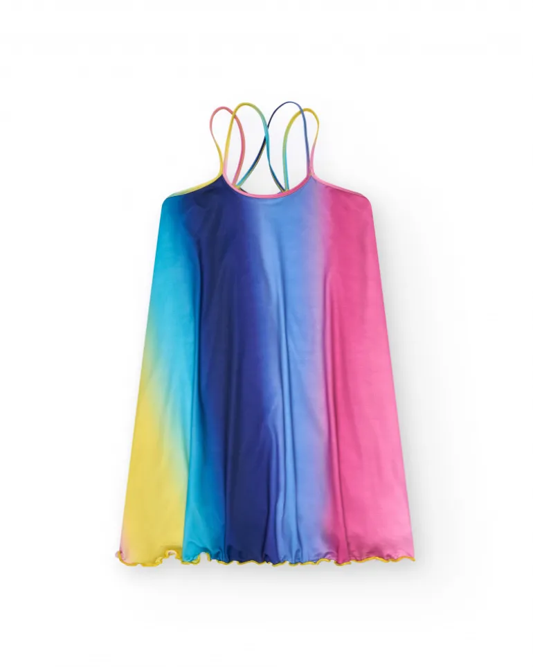 Robe pour fille en bleu et rose avec fines bretelles.