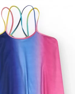 Robe pour fille en bleu et rose avec fines bretelles.