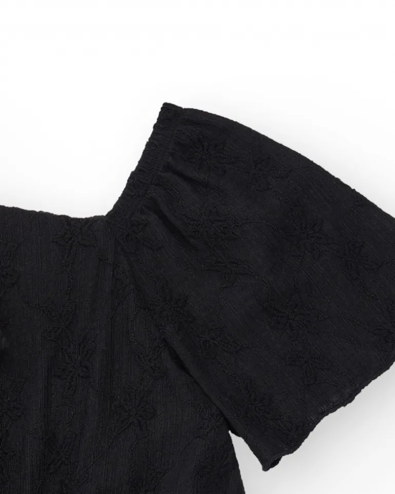 Robe pour fille en noir avec manches courtes bouffantes.